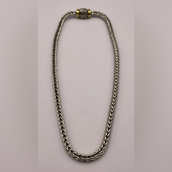 Outstanding Stunning Silver and Gold Tone Braided Heavy Weight Chain Necklace - Picture 7 of 9